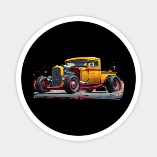 Yellow Hot Rod Truck Custom Classic Truck Retro Style Hot Rod Magnet